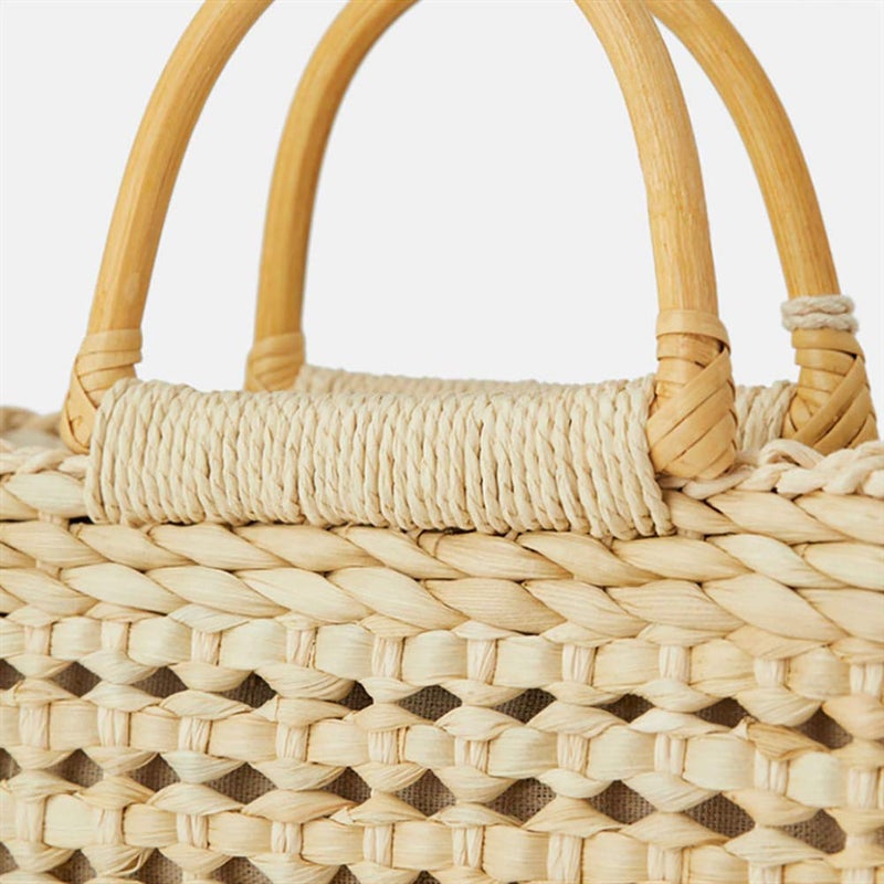 QZUnique Straw Bucket Bags for Women Top Handle Drawstring Woven Handbag Shoulder Bag Summer Beach Purses with Bamboo Handle - Image 4